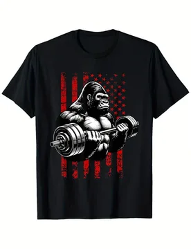 Gorilla Weightlifting USA Flag Graphic -100% cotton summer casual short sleeve O-neck printed men's T-shirt - Aliexpress - FashionsVida