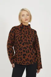 Animal Jacquard Turtle Neck Womens Tunic Jumper - - Size: S