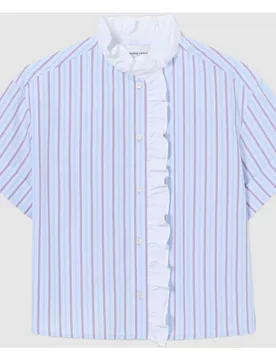 Camisa de mujer popelín a rayas manga corta con volante - CLAUDIE PIERLOT - FashionsVida