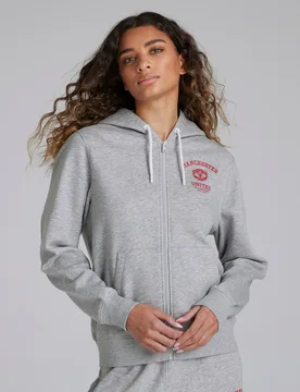 Manchester United Womens Varsity Full Zip Hoodie Grey M - Raw - FashionsVida