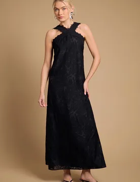 Womens Halterneck Maxi Dress - Black Viscose - Size 12 Uk - OASIS - FashionsVida