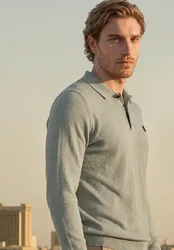 Street One Strick Poloshirt im Mouliné Look male Grün