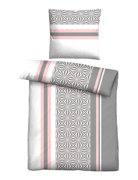 Baumwoll Renforce Bettwäsche Streifen & Sterne silber/grau, 1x 135x200 cm + 1x 80x80 cm - Castell - FashionsVida
