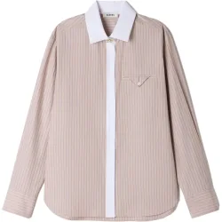 Camisa de mujer a rayas cuello a contraste 100% algodón