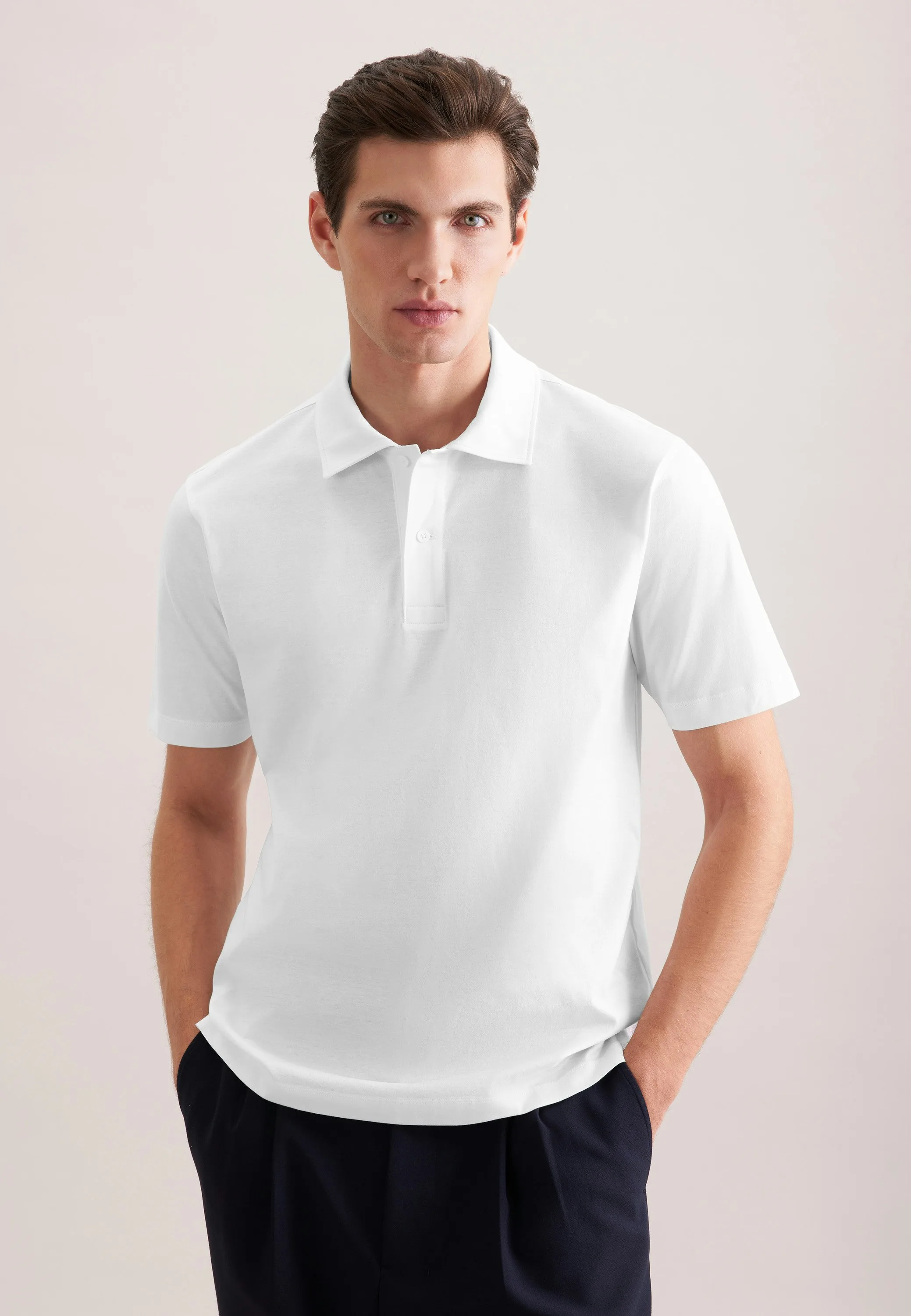 Regular Polo Uni Weiß M - Seidensticker - FashionsVida