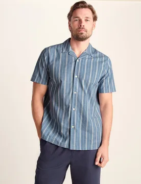 Boldon Mens 100% Cotton Supersoft Short Sleeve Shirt - Light Blue Stripe - Size Large - TOG24 - FashionsVida