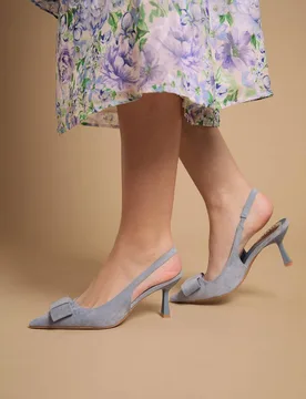 Women's Kiki Faux Suede Bow Detail Stiletto Heel Court Shoes in Blue Size: 4 - Blue - Size: 4 - OASIS - FashionsVida