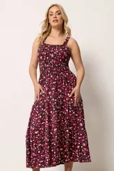 Women's Floral Shirred Dress in Black Size: 16 - Black - Size: 16