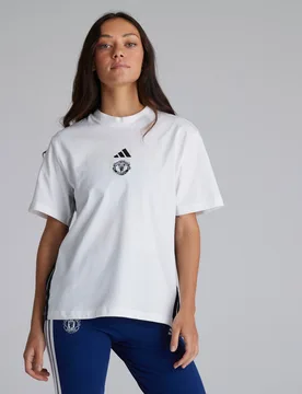 Manchester United x Womens Essentials 3-Stripes Cotton T-Shirt White XS - Adidas - FashionsVida