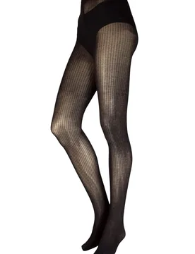 Women's 1 Pair Cotton Rib Tights Black S-M - Black - Size: Small - Charnos - FashionsVida