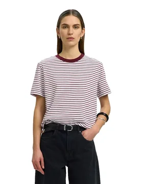 Maglietta A Maniche Corte Essential Tawny Port / Bright White / Thin M - Selected - FashionsVida