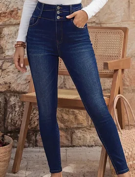 Jeans de cintura alta ajustados con lavado informal M - Shein - FashionsVida