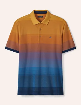 Ombre Streifenpolo Hitzefrei, , Farbe Orange, 56, reine Baumwolle klimatisierend Herren - Walbusch - FashionsVida