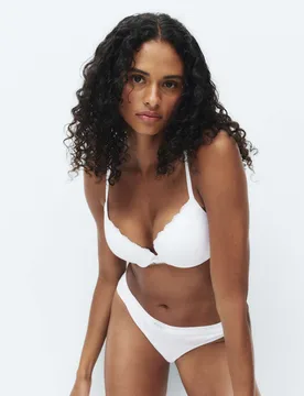Juni Cotton Rib Wired Push-Up Plunge Bra (A-E) White female - M&S - FashionsVida
