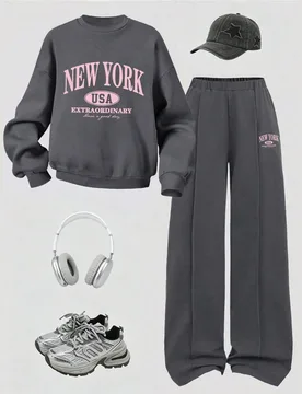 Conjunto de top de manga larga con cuello redondo y estampado de letras y pantalones para niña preadolescente 10Y - Shein - FashionsVida
