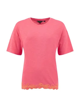 Weird Fish Lyndon Lace Trim Crew Neck T-Shirt Size 8 - offers all-offers offers womens-offers sale all-sale sale womens women women all-womens women t - Flamingo - FashionsVida