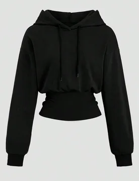 Sudadera de cintura ceñida para mujer, top casual deportivo negro liso de manga larga para ir al trabajo L - Shein - FashionsVida