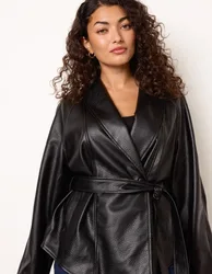 Peplum Wrap Belted Jacket - M / BLACK - female