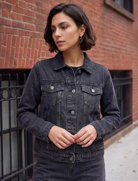 Cropped Denim Jacket Black female - Roman - FashionsVida