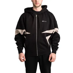 Aderno Boxy Zip Hoodie Washed Black / Light Beige L Herren