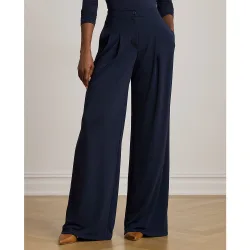 Pantalón ancho de mujer plisado de punto elástico