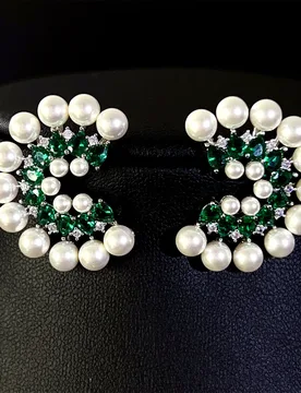 Elegant and Cute Green C-Shape Pearl Stud Earrings Women's Dress Decoration Light Luxury Jewelry Dubai Wedding Holiday Gift E362 - Aliexpress - FashionsVida
