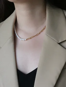 Titanium Natural Pearl Choker Necklace Women Stainless Steel Jewelry Designer T Show Runway Party Gown Wedding Japan Korean - Aliexpress - FashionsVida