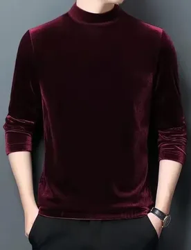 Gold Velvet Tshirt Men's Base Shirt Fleece Long Sleeve Shirt Half Turtleneck Pullover Men's Warm Top Thicken Oversized T Shirt - Aliexpress - FashionsVida