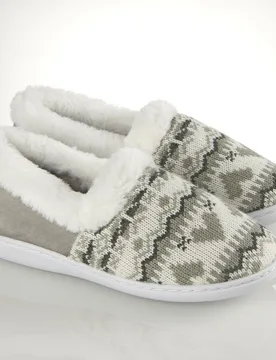 Kuschelhausschuh "Helena" mit Strickmuster weiß-grau - 3Pagen - FashionsVida