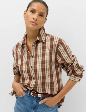 Pure Cotton Checked Shirt Red Mix female - M&S - FashionsVida