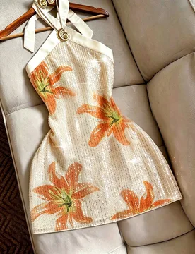 Vestido de fiesta corto con cuello de halter y cuentas, vestido de fiesta de lujo para mujeres, adecuado para primavera, verano, otoño e invierno, va - Shein - FashionsVida