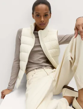 Feather & Down Packaway Funnel Neck Gilet Light Cream female - M&S - FashionsVida