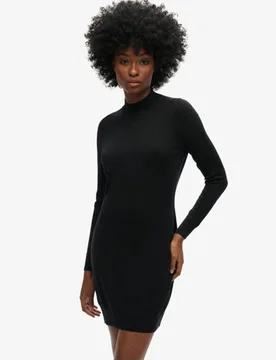 Superdry Damen Langärmeliges Strickkleid aus Merinowolle Schwarz - Größe: 44 - 94.99 - FashionsVida