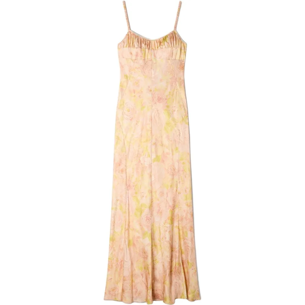 Vestido largo fluido lencero estampado de flores - sandro - FashionsVida