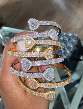 Iced Out Bling CZ Open Heart Shaped Adjust Bangle Geometric Micro Pave 5A White Cubic Zirconia Classic Jewelry For Women Jewelry - Aliexpress - FashionsVida