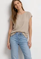 Dropped Shoulder Blusenshirt mit Rundhals female Beige