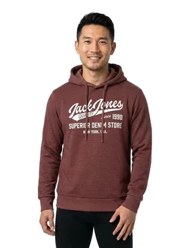 Sweat à Capuche Logo Fired Brick / Detail Melange S - Jack & jones - FashionsVida
