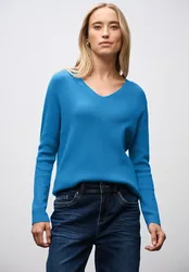 Basic V-Neck Pullover female Blau