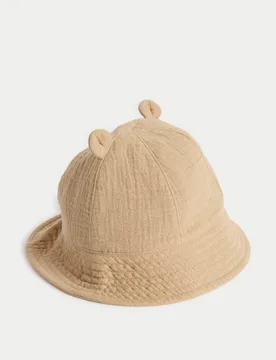 Kids' Pure Cotton Bear Sun Hat (0-3 Yrs) Ecru male - M&S - FashionsVida