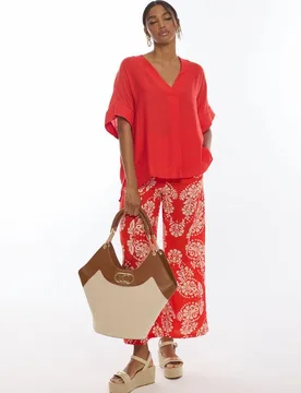 Pantalón ancho de mujer culotte con estampado paisley - Lola Casademunt - FashionsVida