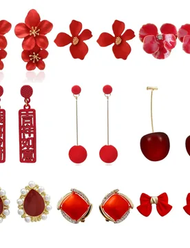 Red Flower Cherry Drop Earrings for Women Enamel Oil Heart Water Droplet Velvet Ball Oval Square C Shape Dangle Earrings Jewelry - Aliexpress - FashionsVida