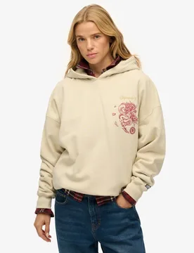 Superdry Damen Baumwolle Gesticktes Logo Tokyo Narrative Übergroßes Sweatshirt, Beige, Größe: 38 - 79.99 - FashionsVida