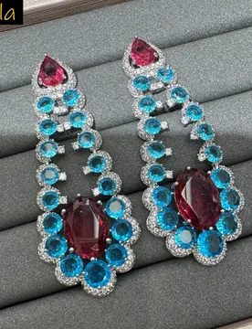 Gorgeous earrings for women shiny cubic zirconia blue green white champagne oval cut out dangling earrings party gift - Aliexpress - FashionsVida