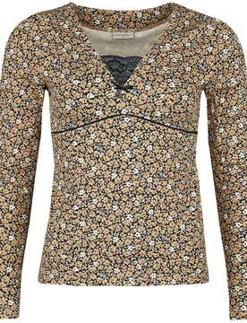 Rockabilly Langarmshirt - Golden Flower Shirt - XS - für Damen - Größe XS - multicolor - Frauen - female - Vive Maria - FashionsVida