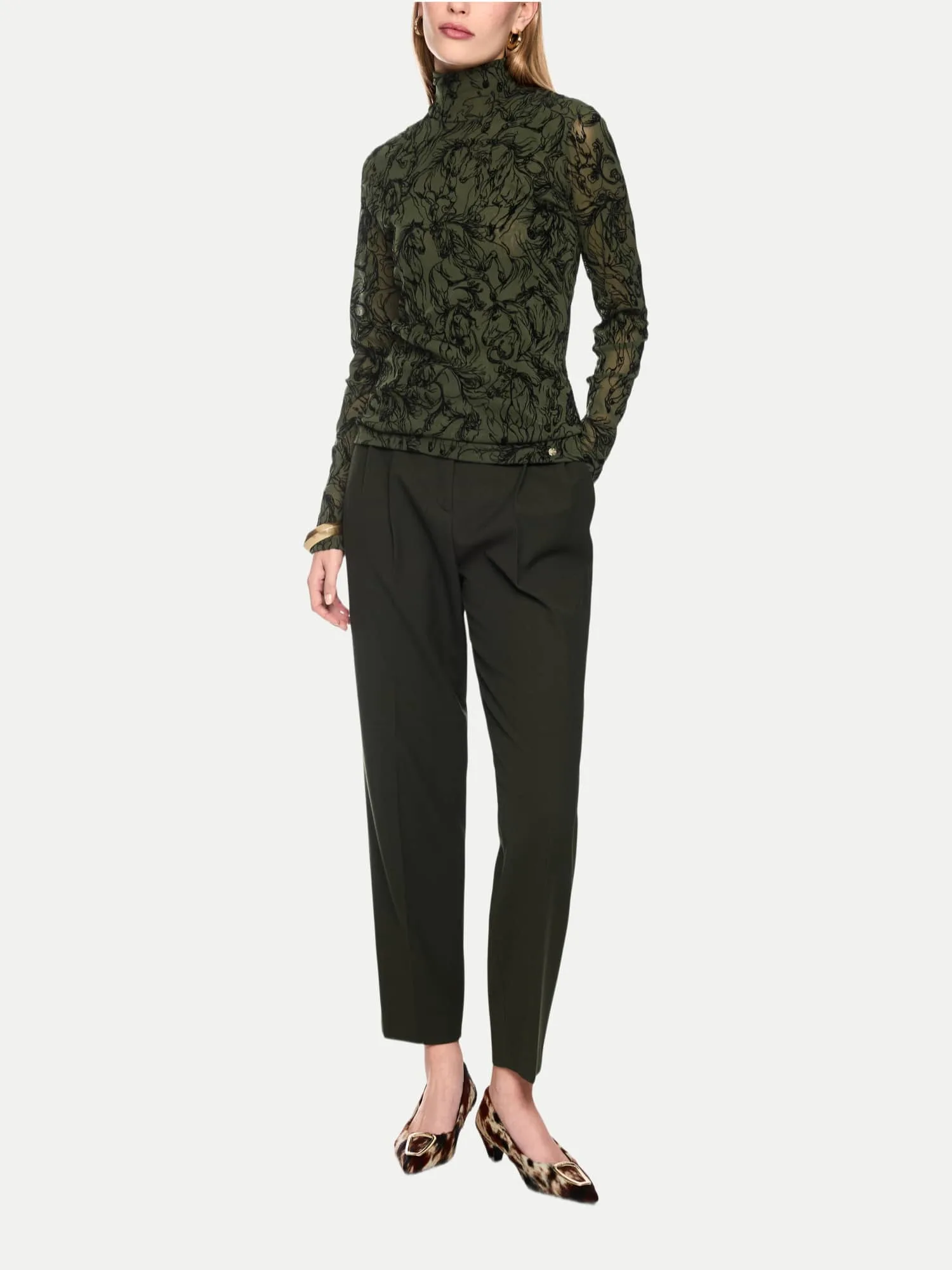Cain Meshshirt mit Samt-Beflockung Grün 40 - Marc - FashionsVida