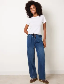 Top Stitch Barrel Leg Jeans - XL / DENIM - female - Blue Vanilla - FashionsVida