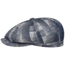 Hatteras Cotton Jacquard Flat Cap by - white-navy - Size: M (56-57 cm)