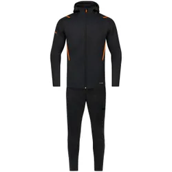 Freizeitanzug Challenge mit Kapuze (schwarz meliert/neonorange / Größe S / Unisex)