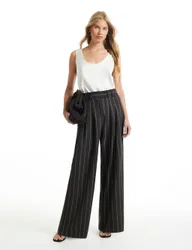 Striped Elasticated Waist Wide Leg Trousers Brown Mix female