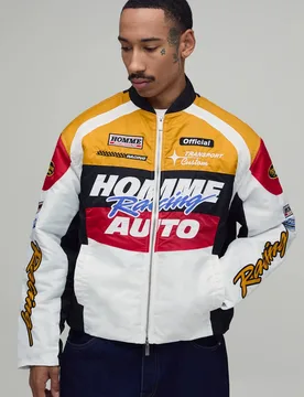 Herren Normal Geschnittene Gesteppte Motorradjacke Aus Nylon Yellow Größe 2XL - boohooMAN - FashionsVida